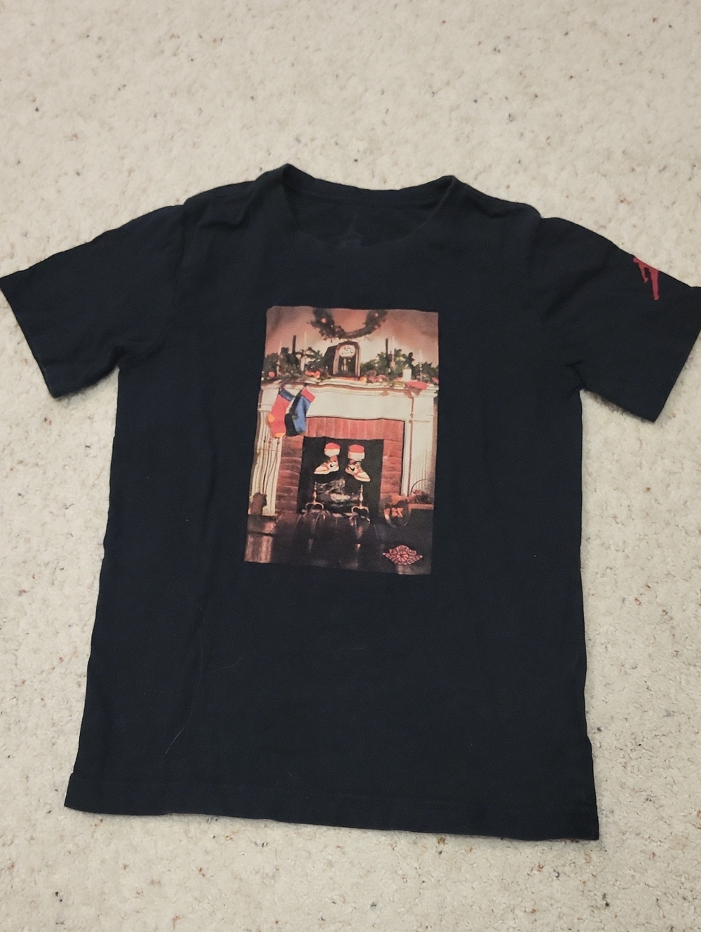 Nike Black Kids Short Sleeve Tee with Holiday Fireplace Graphic